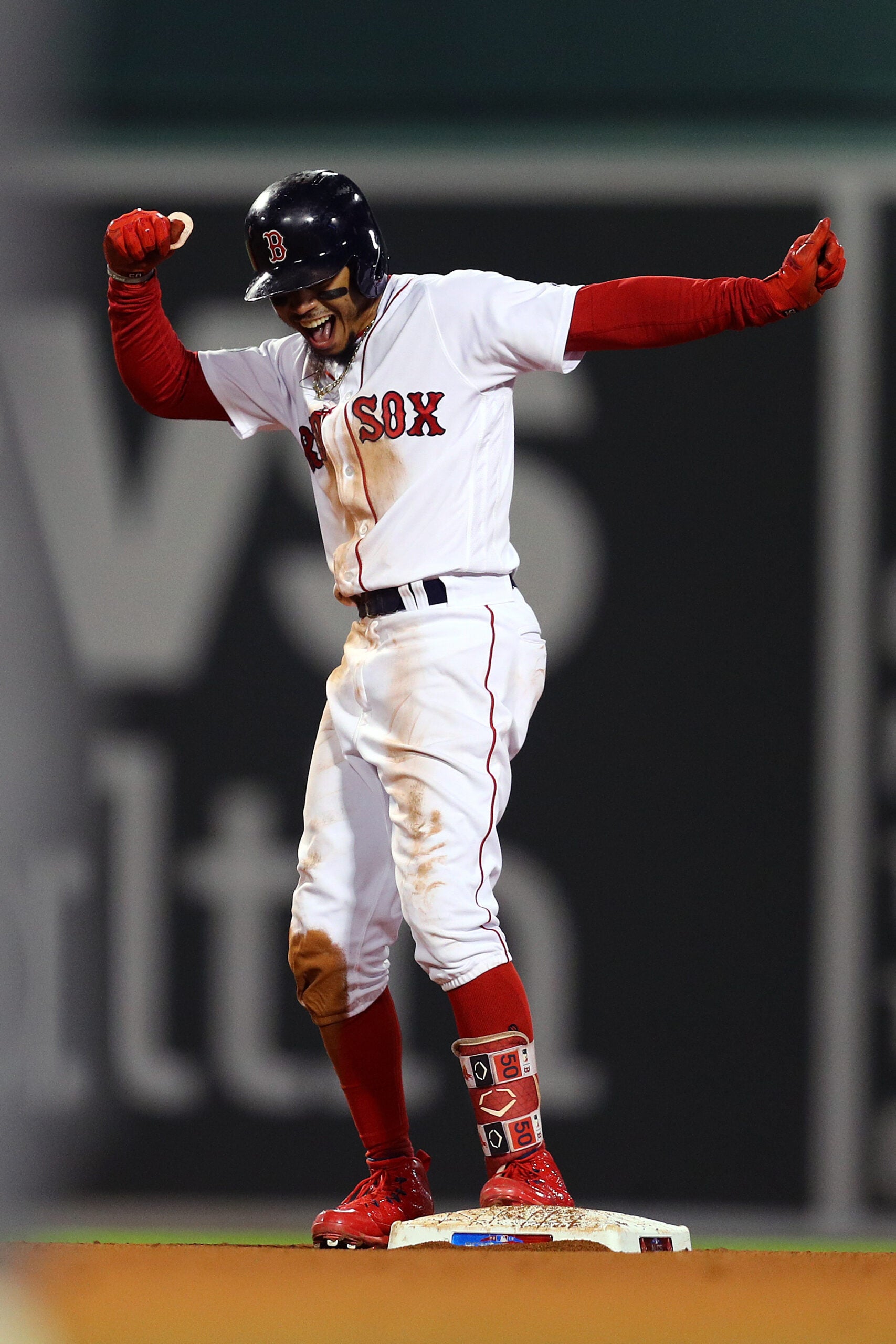 Mookie Betts Boston Red Sox Autographed 16 x 20 Outfield Dance  Celebration Photograph