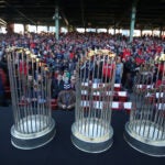 World Series trophies at Fenway victory parade