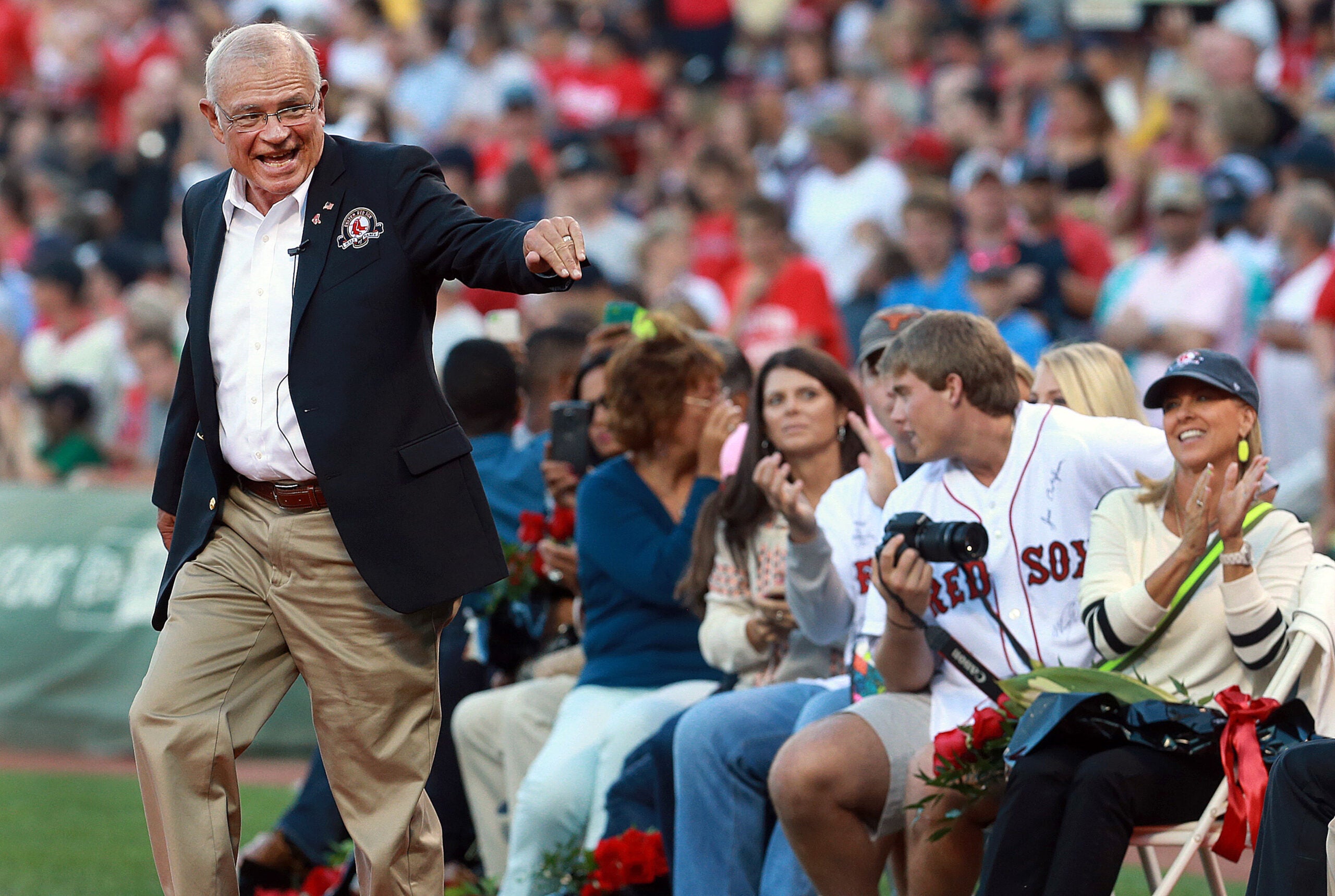 Red Sox broadcaster Joe Castiglione fell out of his chair calling