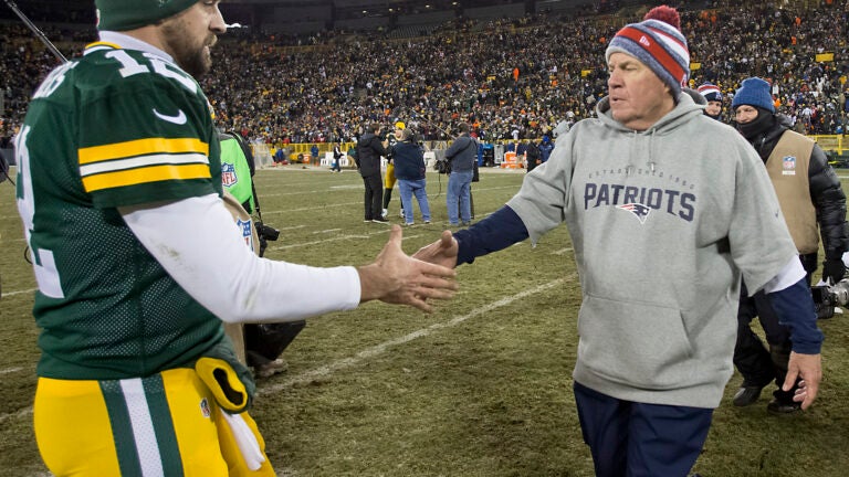 Bill Belichick and Aaron Rodgers 2014