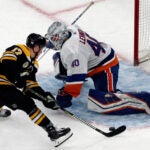Ryan Donato scores during the shootout to give the Bruins the win.