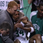 Paul Pierce is carried off the floor in the 2008 NBA Finals.
