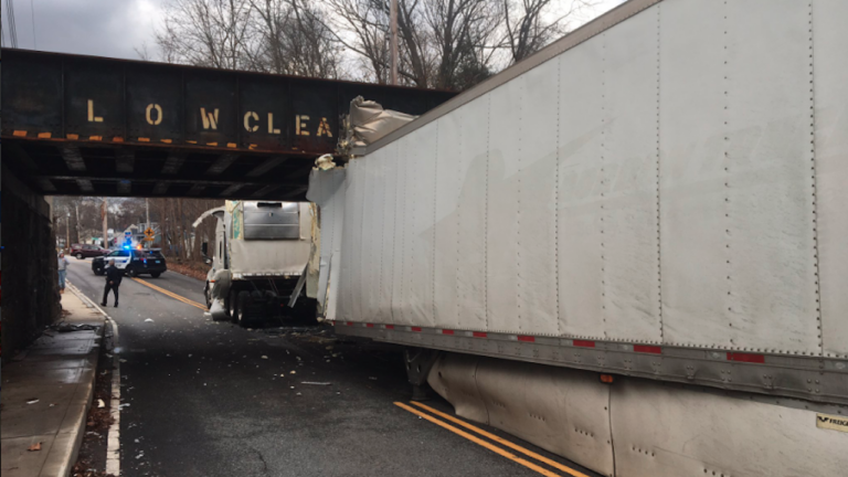 Truck Splits In Half After Striking Bridge In Billerica