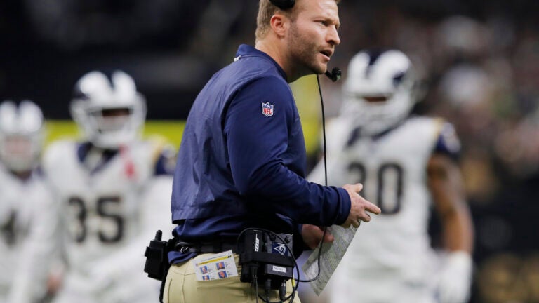 The youngest Super Bowl head coach Sean McVay of the Los Angeles Rams  shakes hands with the oldest head Coach Bill Belichick - Gold Medal  Impressions