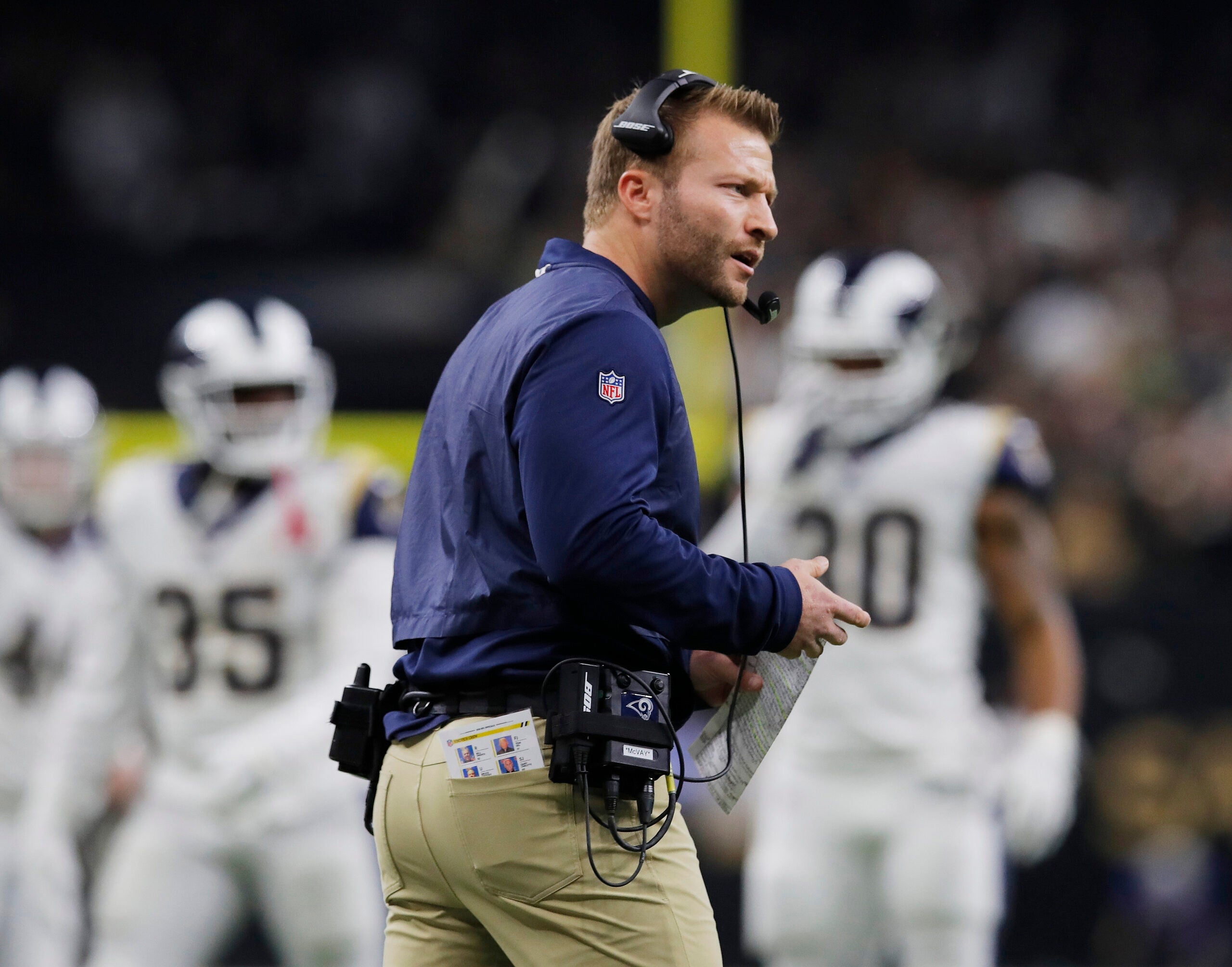 The youngest Super Bowl head coach Sean McVay of the Los Angeles Rams  shakes hands with the oldest head Coach Bill Belichick - Gold Medal  Impressions