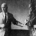 Patriots owner Billy Sullivan (left), Clive Rush (center), and George Sauer (right) at the infamous press conference.