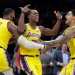 Rajon Rondo, LeBron James, Kyle Kuzma, Los Angeles Lakers