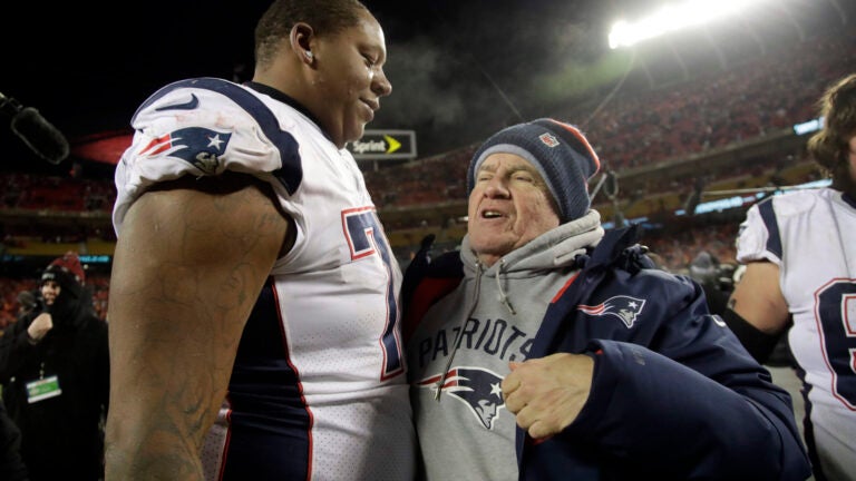 Trent Brown and Bill Belichick