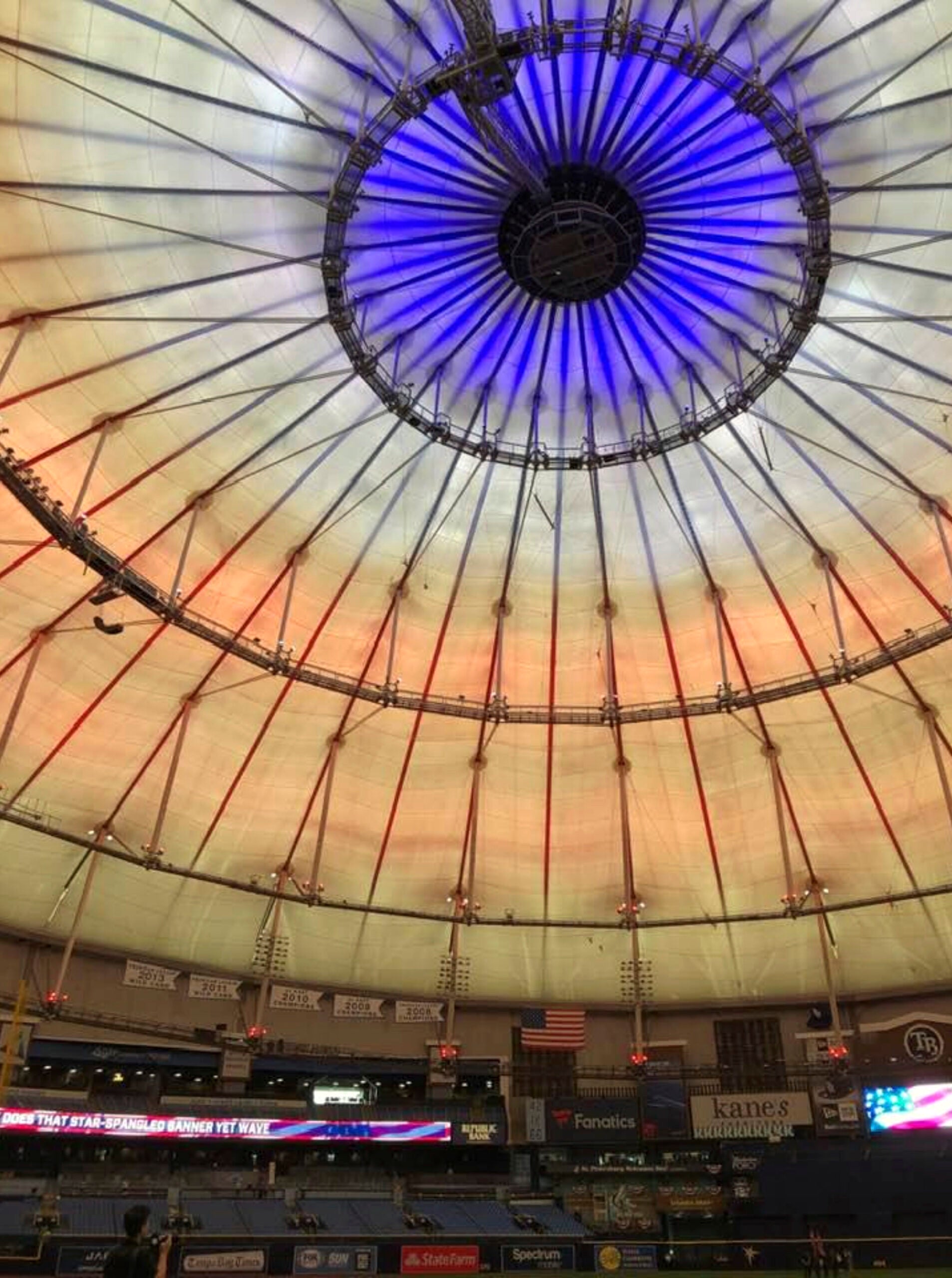 Why is Tropicana Field lit red, white, and blue? - DRaysBay