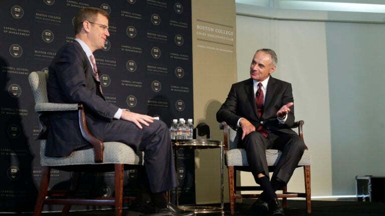Sam Kennedy and Rob Manfred in Boston.