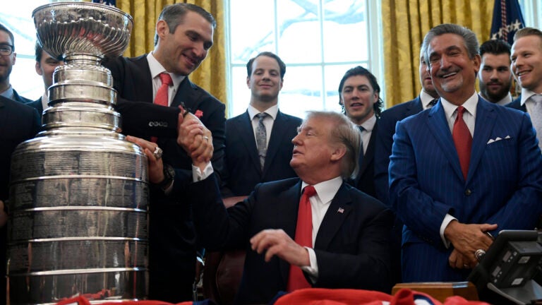Donald Trump, Alex Ovechkin, John Carlson, T.J. Oshie, Ted Leonsis