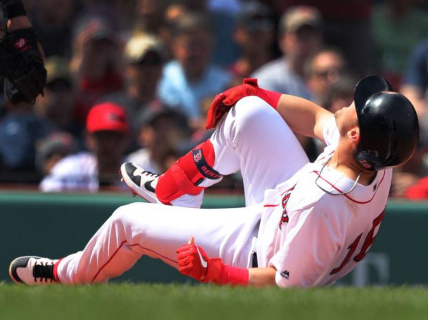 Andrew Benintendi leaves Sunday's game after fouling ball off foot