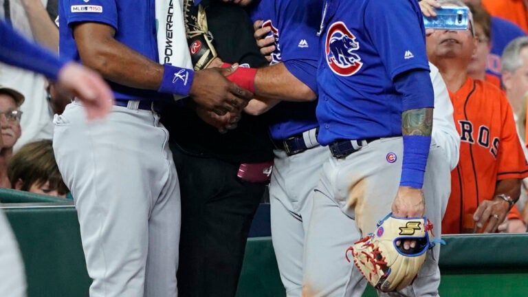 Cubs player Albert Almora Jr. was visibly shaken after hitting a