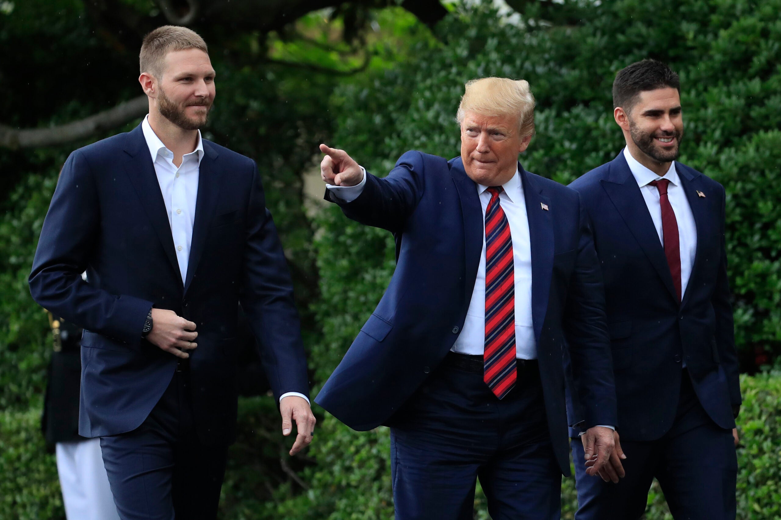 U.S. President Donald Trump walks with J.D. Martinez and Chris Sale News  Photo - Getty Images