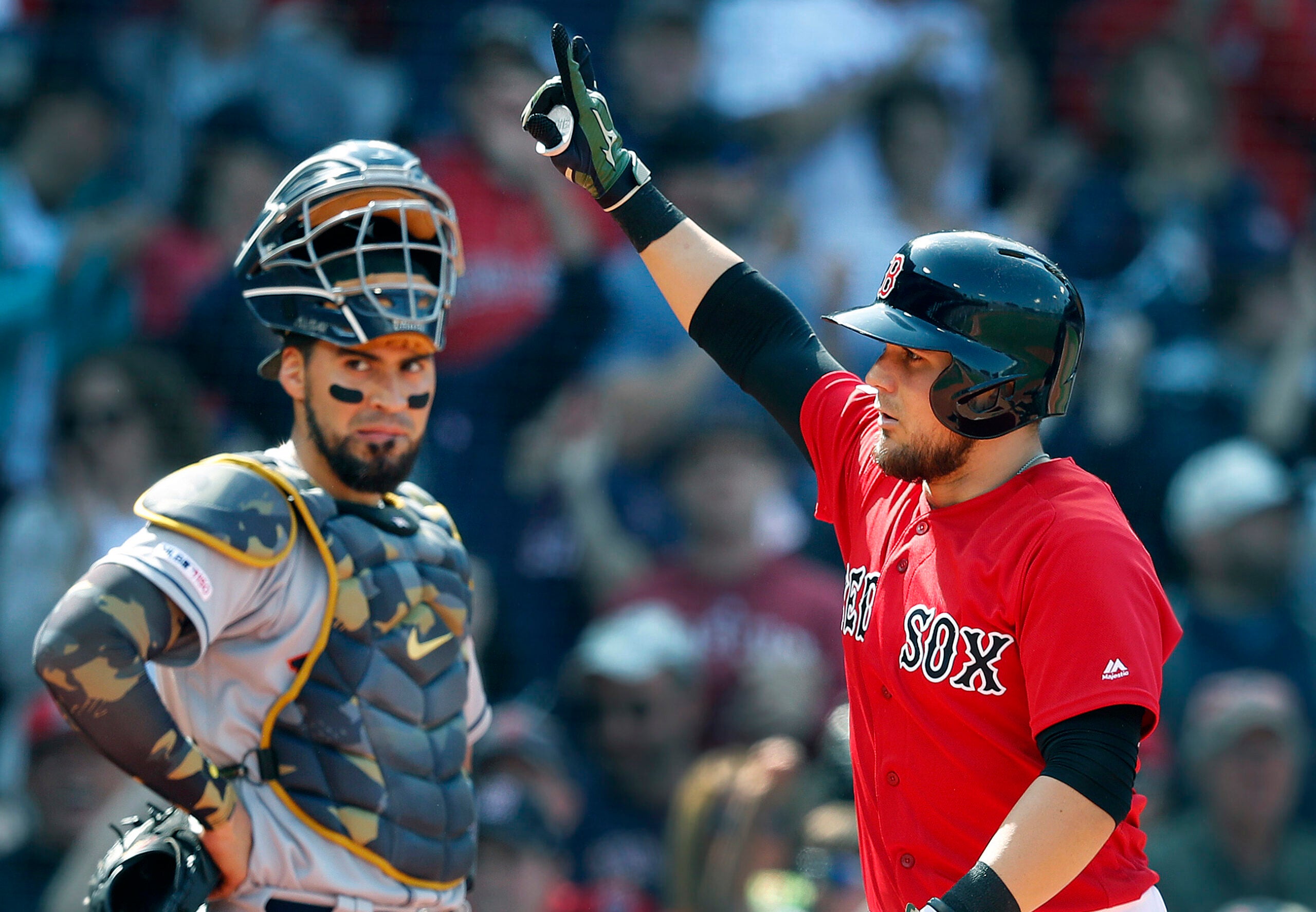 Michael Chavis of the Boston Red Sox looks on during the second