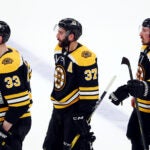 Zdeno Chara leads the Bruins' handshake line after Game 7.