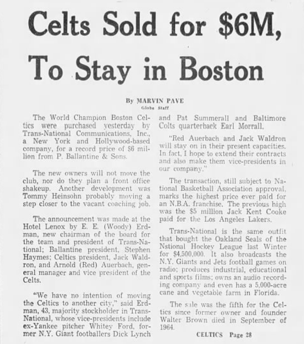 Celtics sale 1969