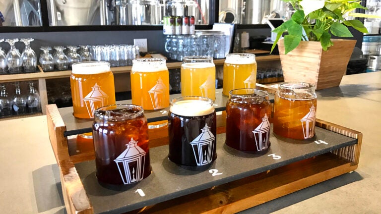 A flight of beer and coffee at Lamplighter Brewing Co.