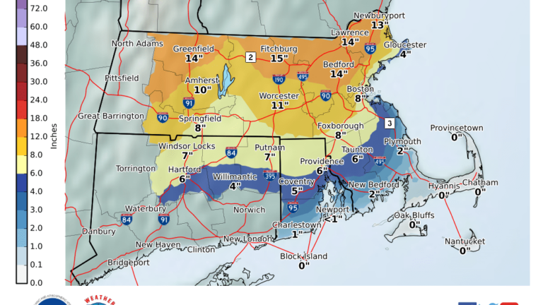 8 maps predicting snowfall in Mass. through Tuesday