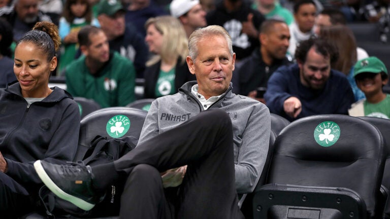 Michael Jordan and Danny Ainge get into it during the NBA Finals