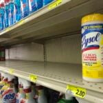 Lysol wipes on a store shelf