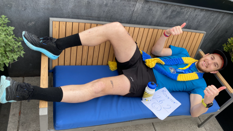 Stephen England rooftop Boston Marathon