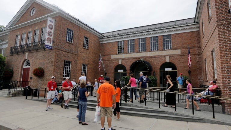 Fans outside the Baseball Hall of Fame