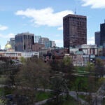 The Massachusetts State House over Boston Common