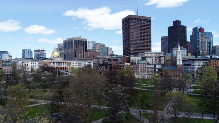 The Massachusetts State House over Boston Common