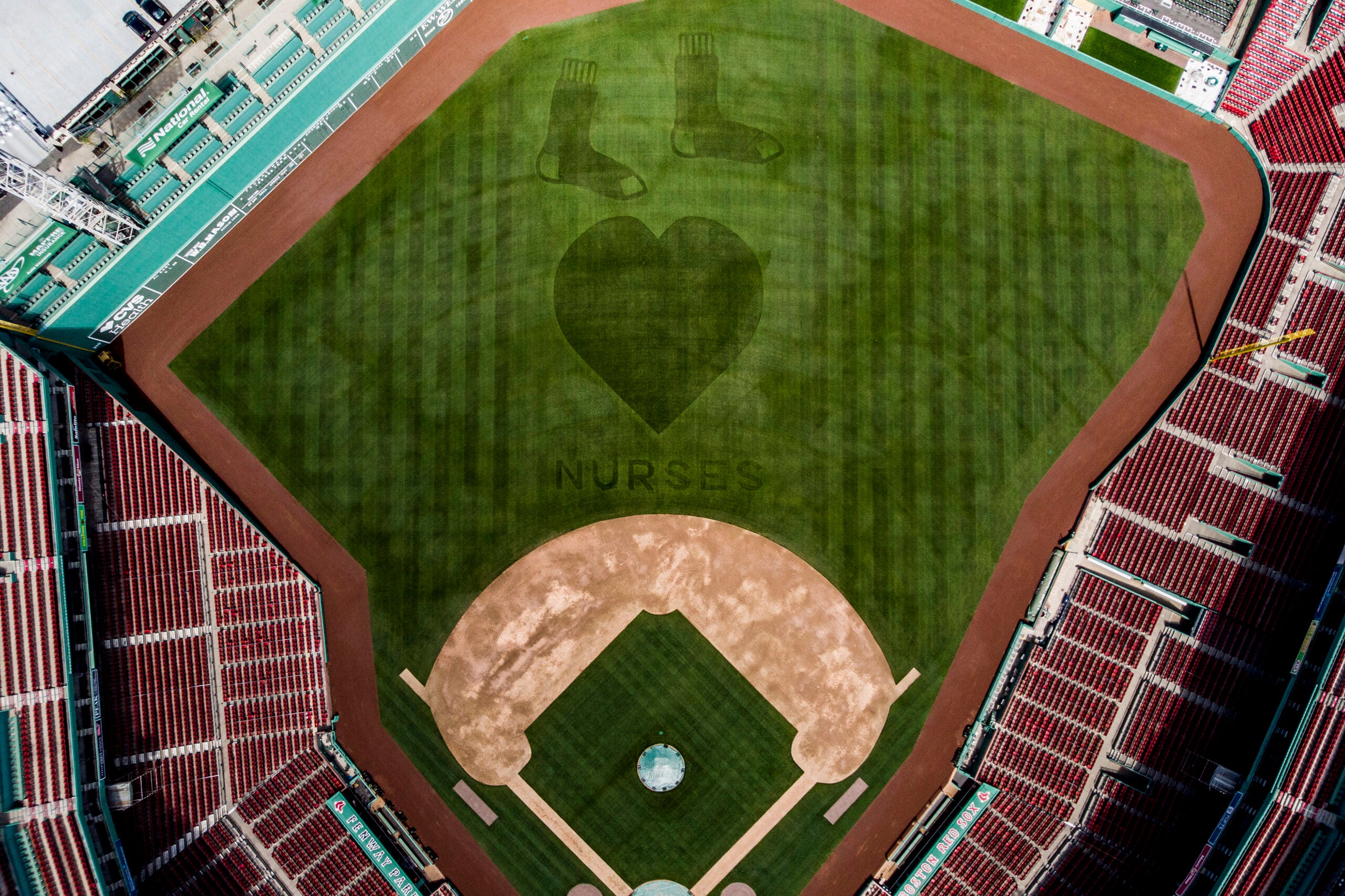 Photos: The Red Sox honored nurses with a message on Fenway's outfield