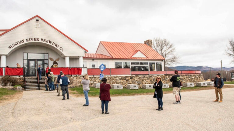 Customers outside Sunday River Brewing Company.
