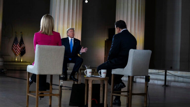 Trump speaks during a Fox News virtual town hall