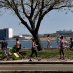 Boston weather -- Beachgoers at South Boston's beaches.