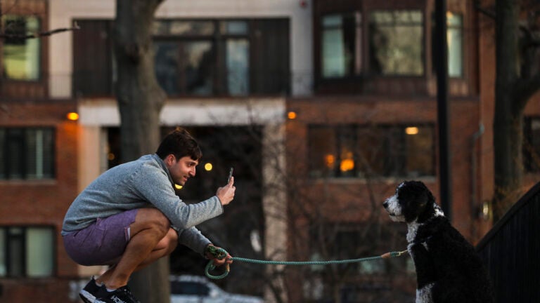 A man and his dog on the Esplanade.
