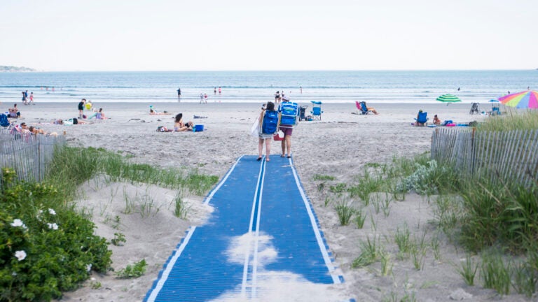 People gather on Nahant Beach.