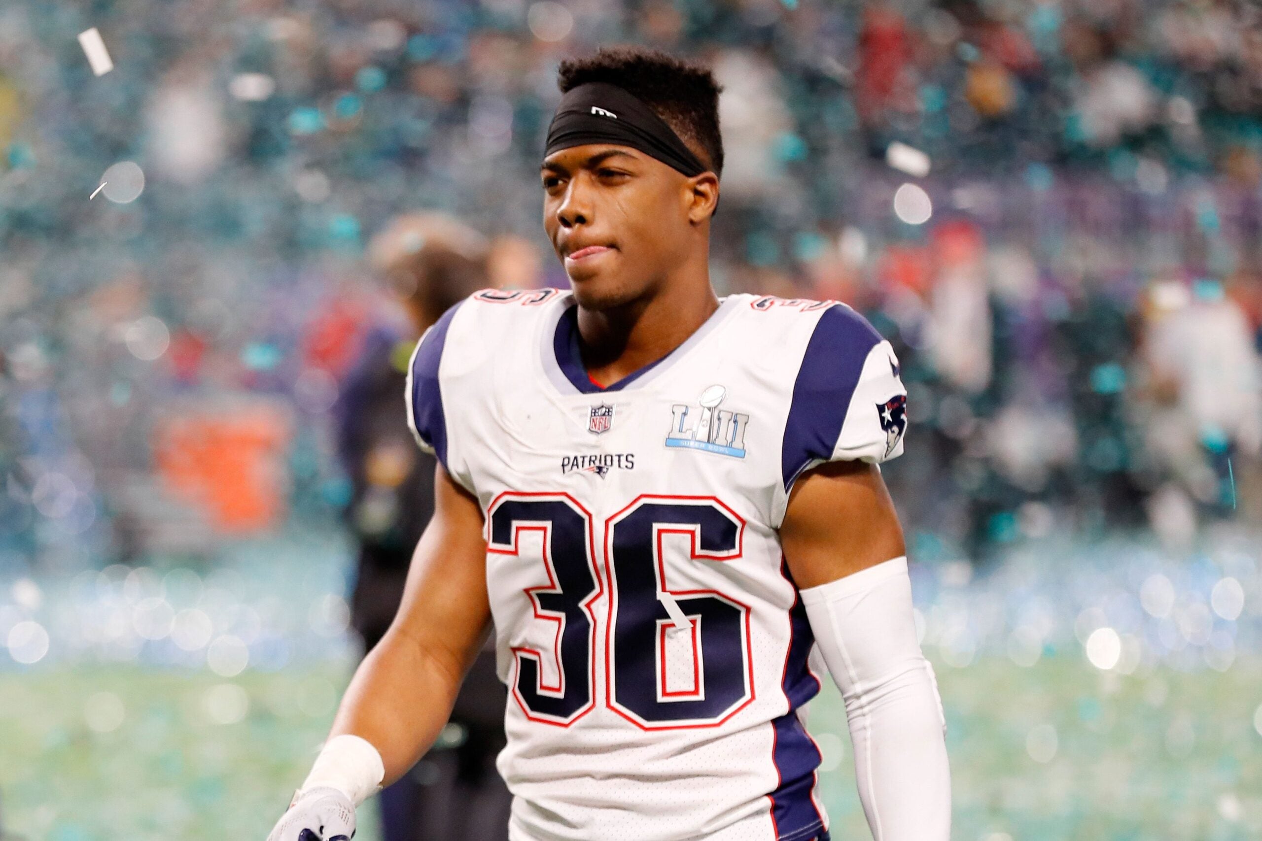 New England Patriots linebacker Brandon King (36) walks off the