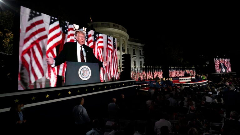 President Donald Trump speaks from the South Lawn.