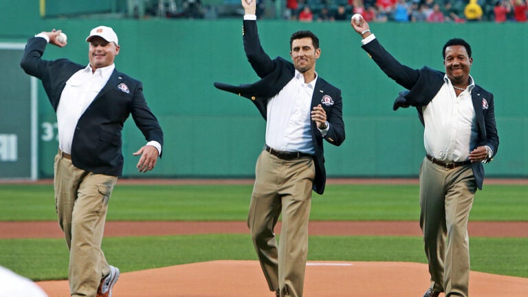 Boston Red Sox pitcher Roger Clemens in baseball action at Fenway