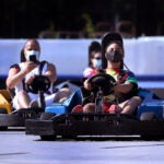 Go cart riders at Skull Island Adventure Golf.