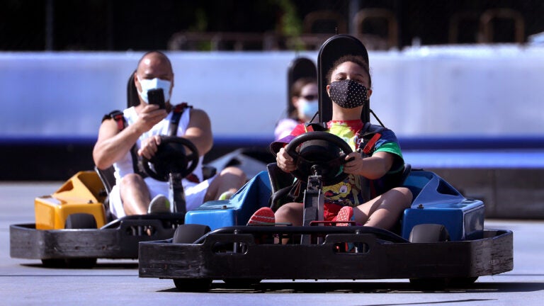 Go cart riders at Skull Island Adventure Golf.
