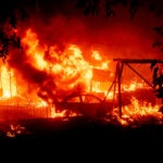 Flames consume a home and car.