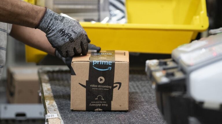 An employee at the Amazon fulfillment center in Baltimore.