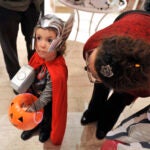 Andromeda Lammott, and her mother Vignette Lammott, trick or treating in Gloucester.