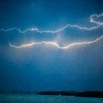 Lightning over Hull and Quincy Bay on Wednesday.