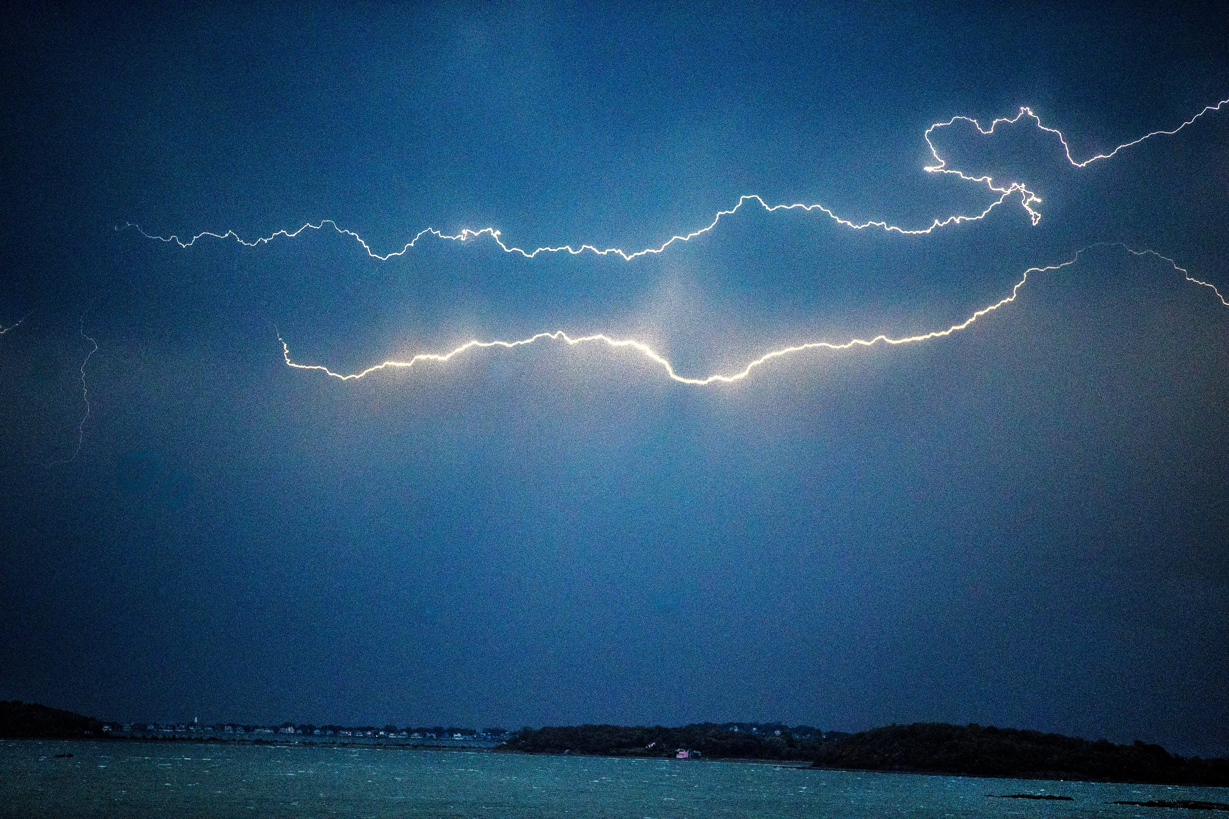 Lightning over Hull and Quincy Bay on Wednesday.