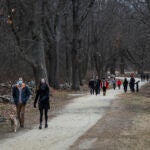 People enjoy the Minute Man trail in Concord on Saturday afternoon.