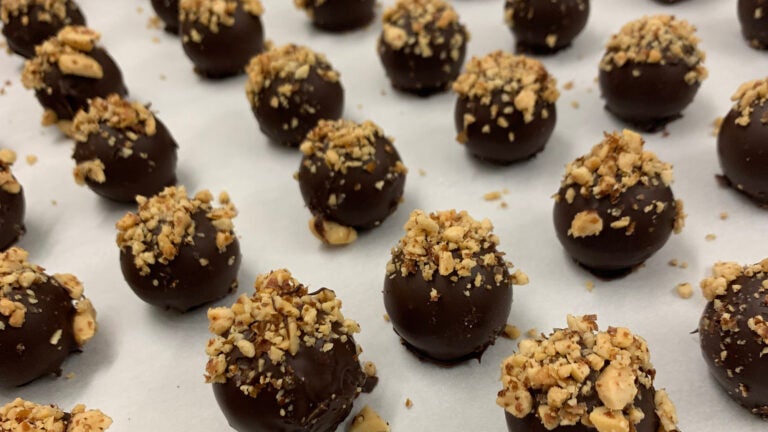 Dark chocolate peanut butter truffles from Cacao