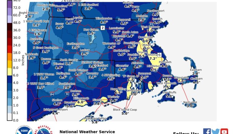 Map: Total snow accumulation across Massachusetts