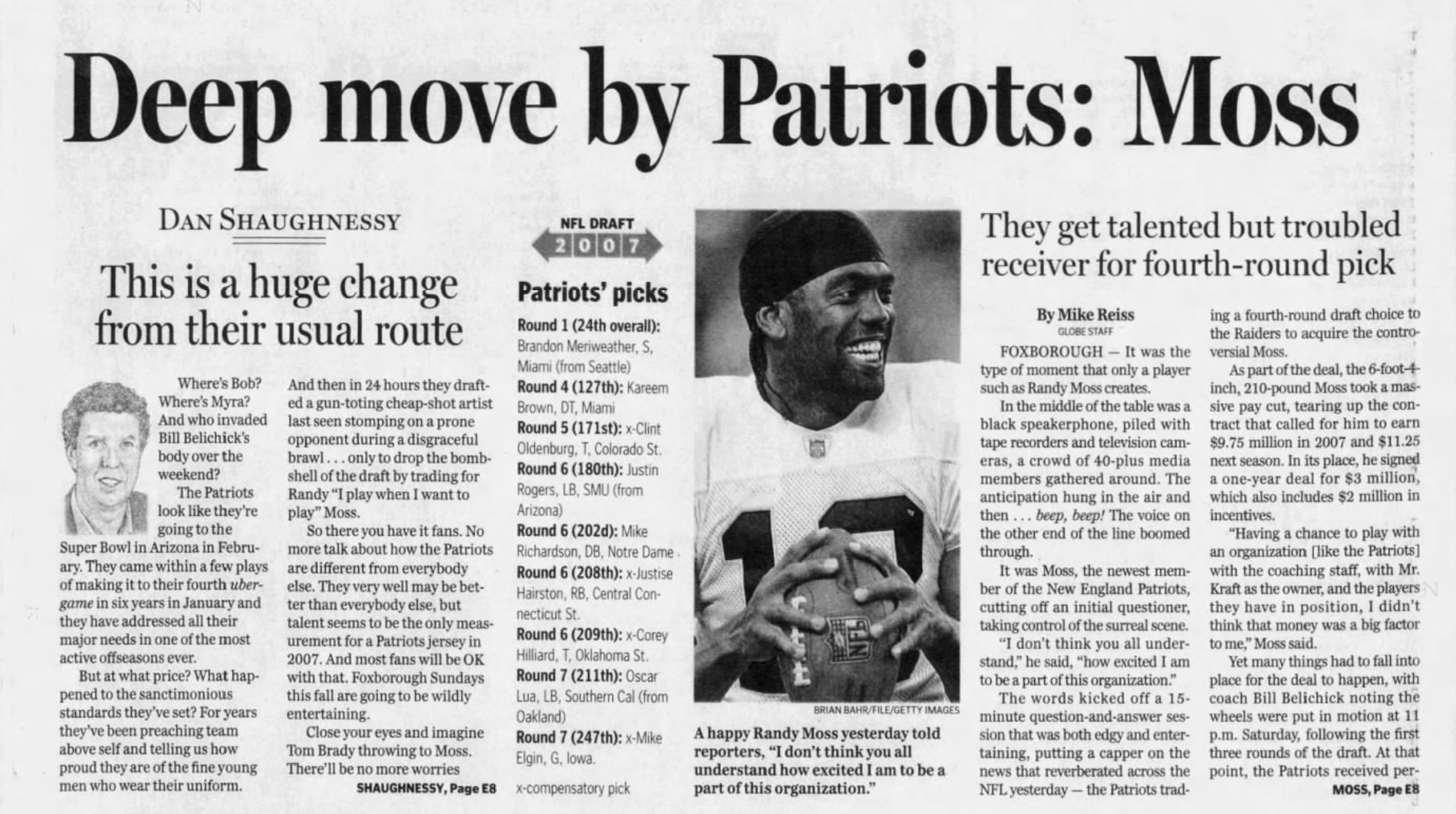 Boston Globe Randy Moss 2007