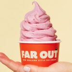 Cup of raspberry ice cream at Far Out